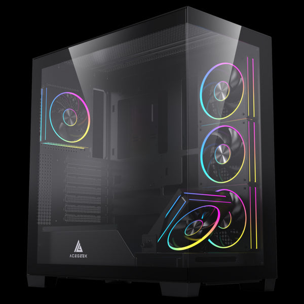 Acegeek Nebula Black ATX Mid-Tower Tempered Glass Case (5 x 120mm Fans Included)